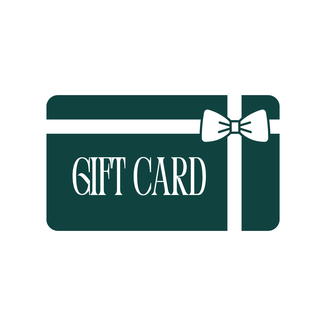 A dark green gift card icon featuring a white ribbon and bow design, with the words "GIFT CARD" in bold white letters centered on the card. 